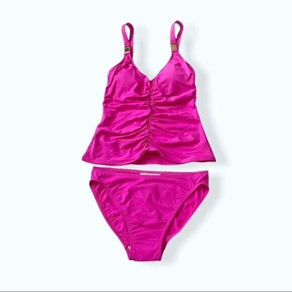 Liz Claiborne Y2K Pink Tankini Swimsuit 2 Piece Small - Picture 2 of 9